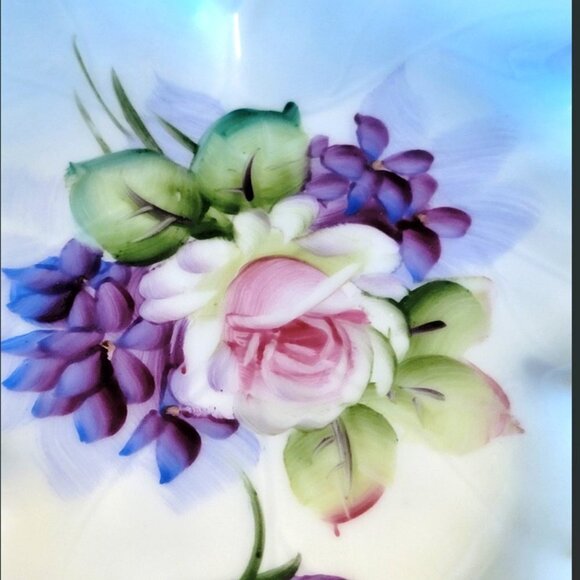 Vintage Blue Trinket or Candy Leaf Plate with Floral Design by Lefton China… - Picture 3 of 5